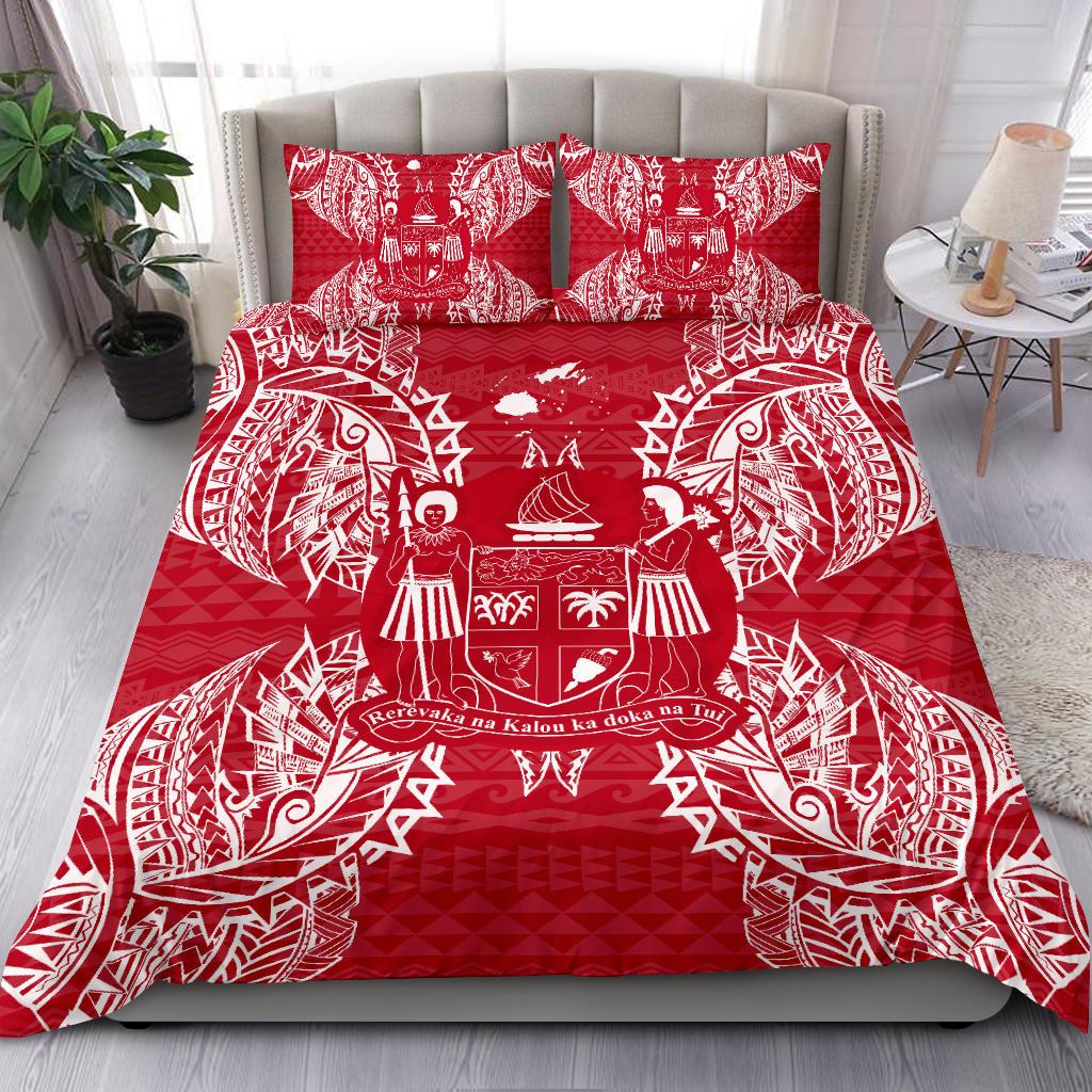 Polynesian Bedding Set - Fiji Duvet Cover Set Map Red White Red - Polynesian Pride