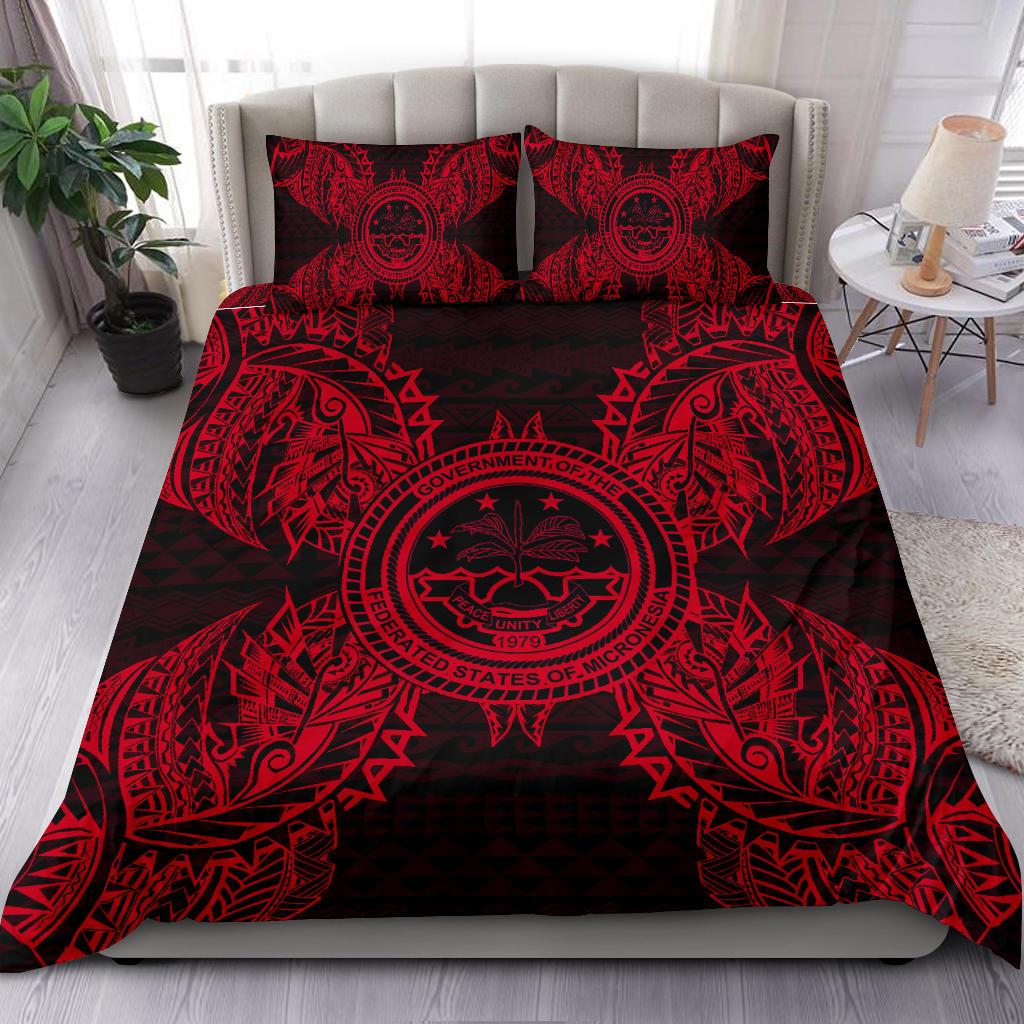 Polynesian Bedding Set - Federated States of Micronesian Duvet Cover Set Map Red Red - Polynesian Pride