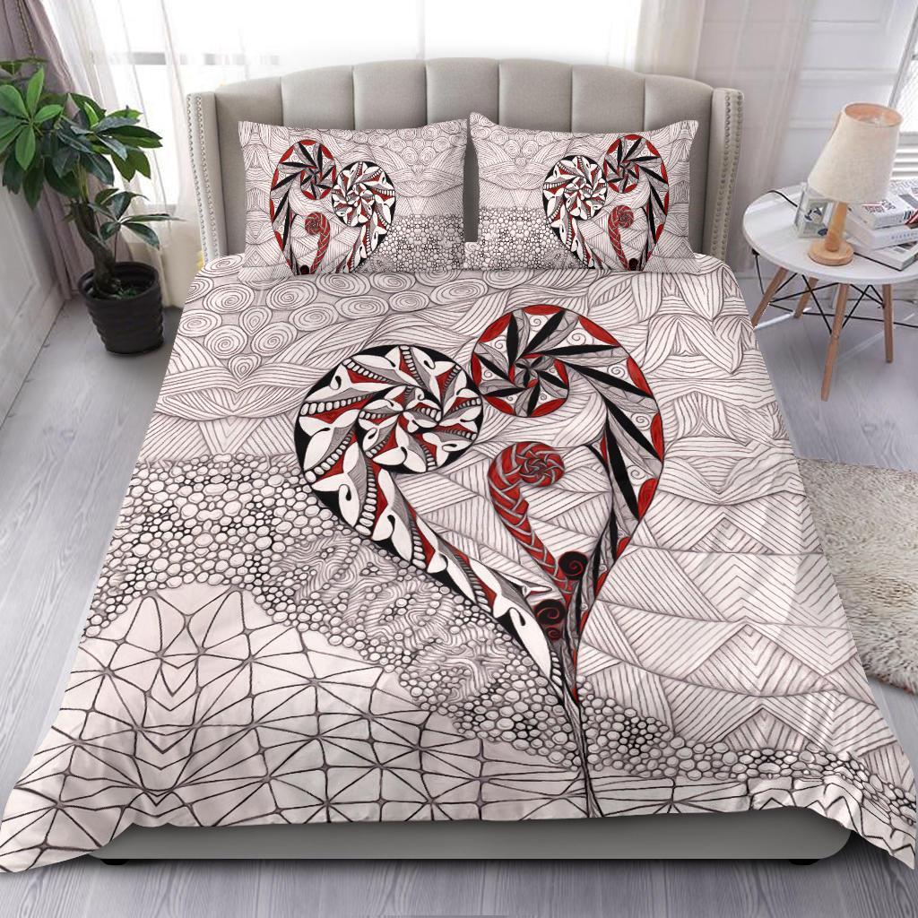 New Zealand Bedding Set, Koru Aroha Maori Duvet Cover And Pillow Case Beige - Polynesian Pride