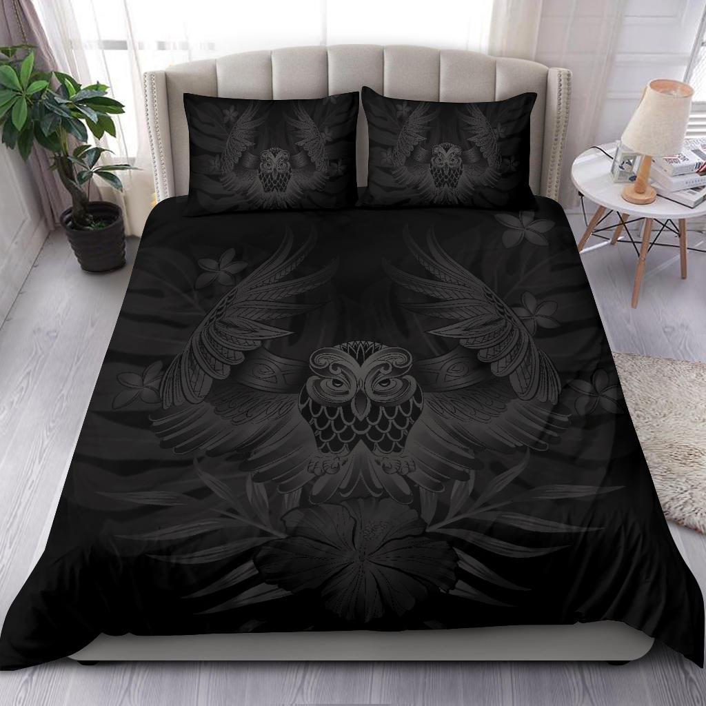 Hawaiian Owl Hibiscus Plumeria Polynesian Bedding Set - Gray - Polynesian Pride