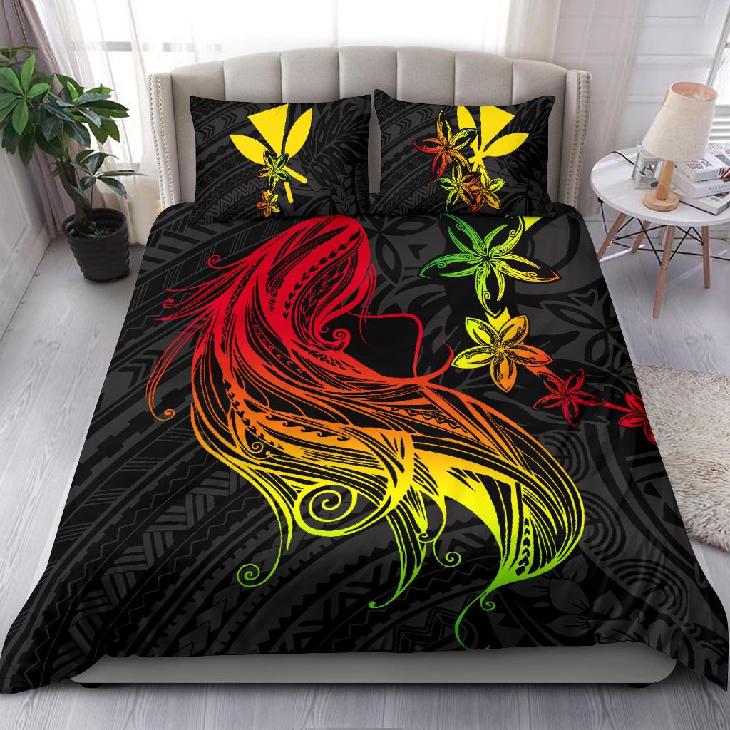 Polynesian Bedding Set - Hawaii Duvet Cover Set - Kanaka Maoli Girl Hair Plumeria Reggae - Polynesian Pride