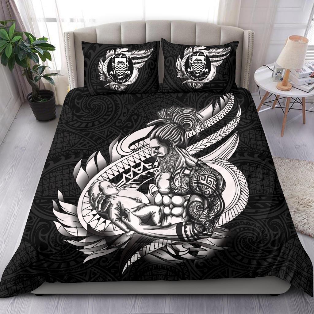 Polynesian Bedding Set - Tuvalu Duvet Cover Set Father And Son Black - Polynesian Pride