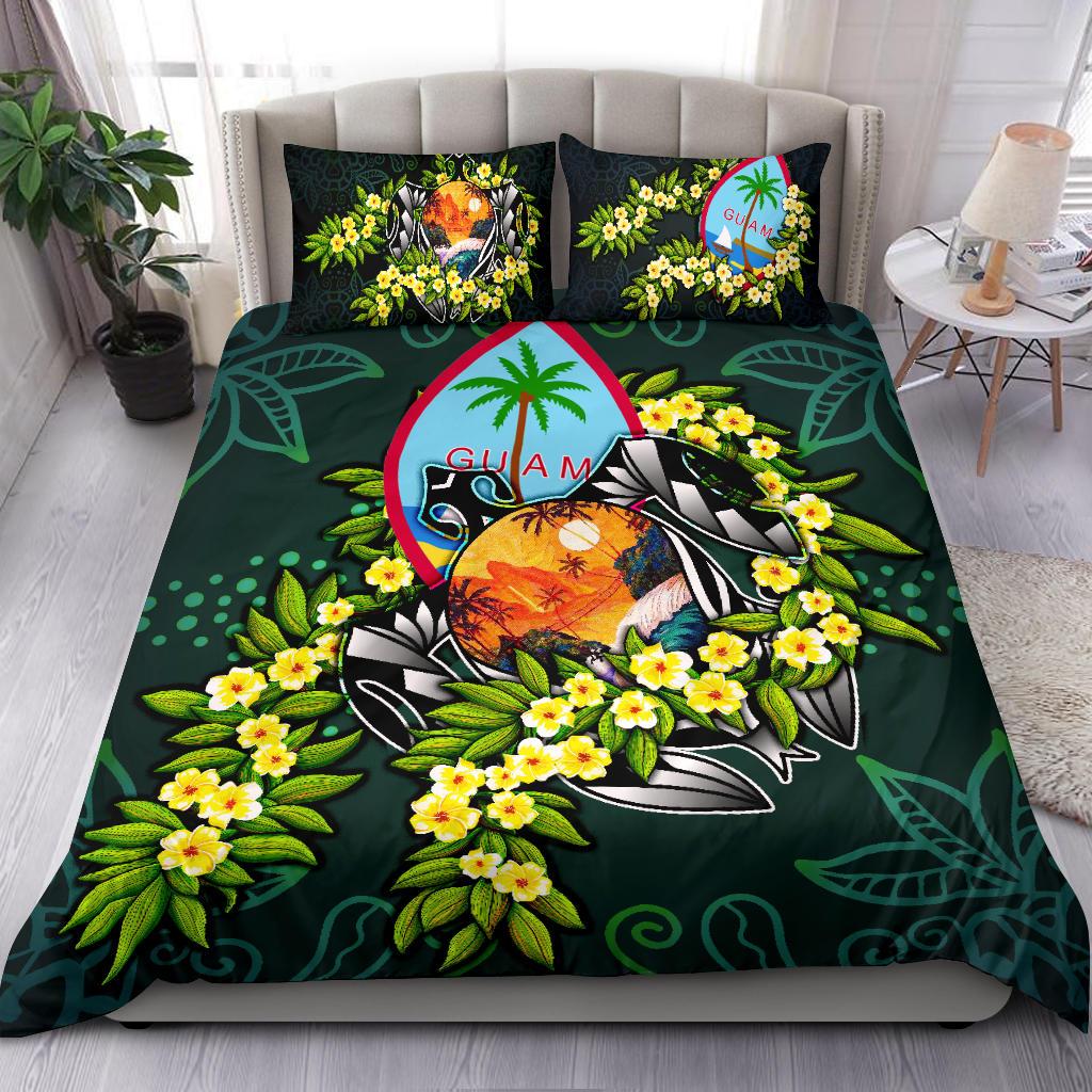 Polynesian Bedding Set - Guam Duvet Cover Set - Ti Leaf Lei Turtle Green - Polynesian Pride