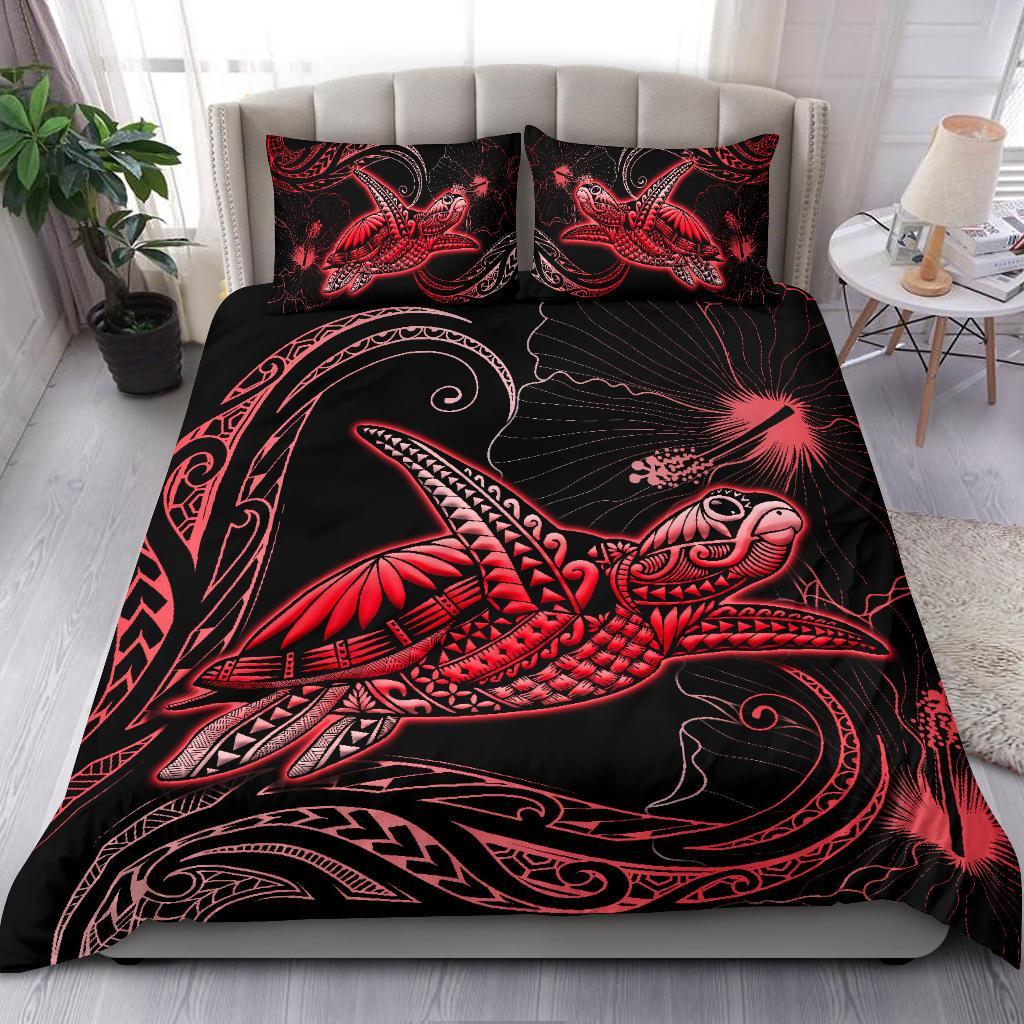 Turtle Polynesian Bedding Set Mix Hibiscus Red Red - Polynesian Pride