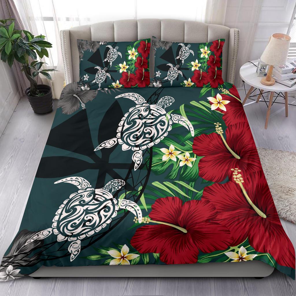 Hawaii Map Turtle Hibiscus Plumeria Polynesian - Bedding Set AH - Polynesian Pride