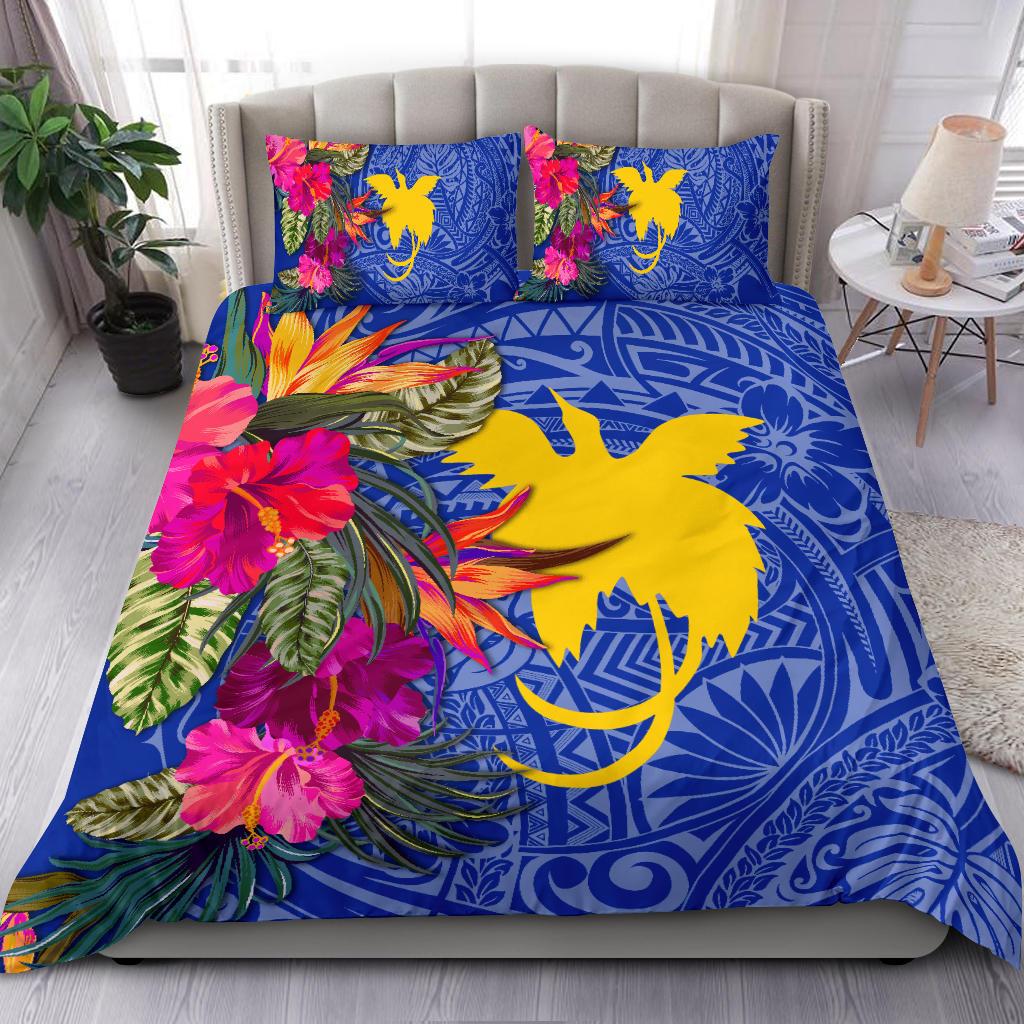 Papua New Guinea Bedding Set - Hibiscus Polynesian Pattern Blue Version Blue - Polynesian Pride