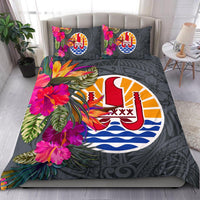Tahiti Bedding Set - Hibiscus Polynesian Pattern Gray Version Gray - Polynesian Pride