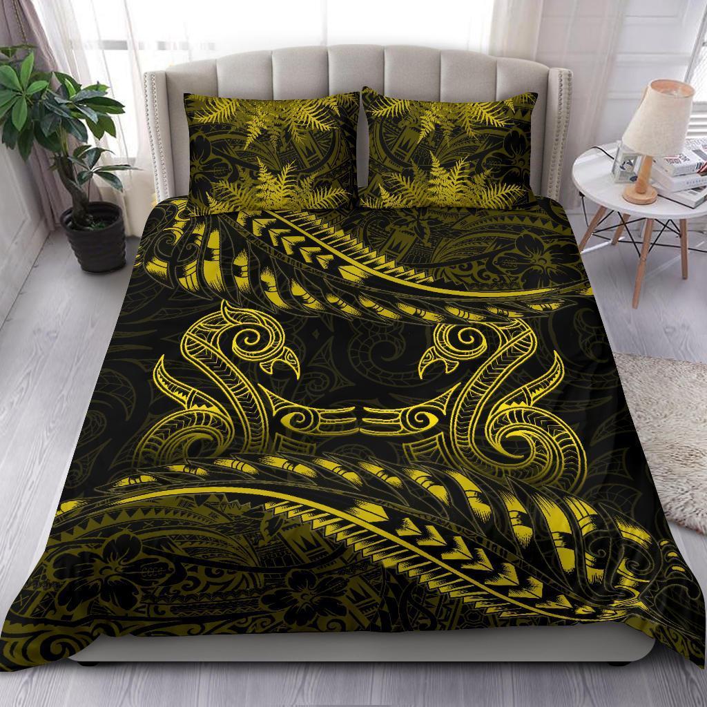 New Zealand Bedding Set Yellow Manaia Maori - Silver Fern Duvet Cover Art - Polynesian Pride