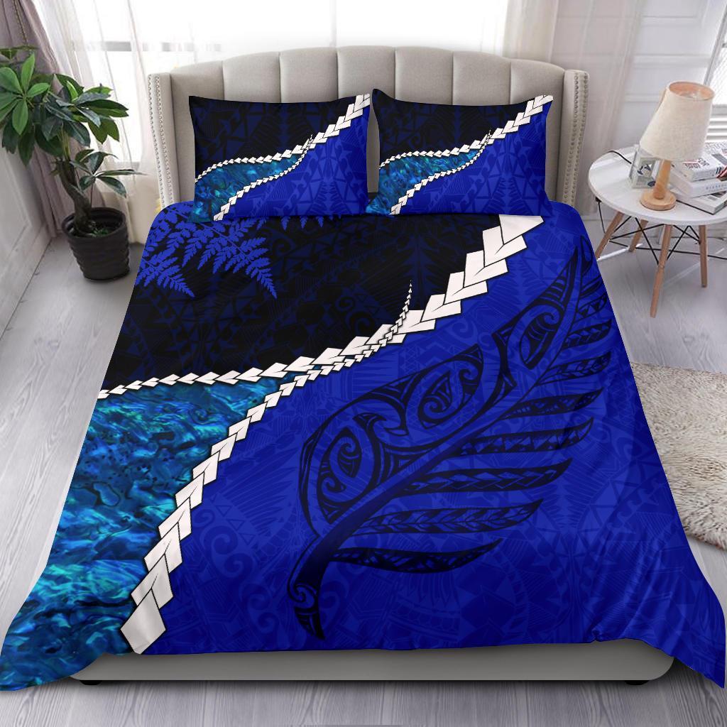 Paua Shell Maori Silver Fern Bedding Set, Cobalt Cobalt - Polynesian Pride