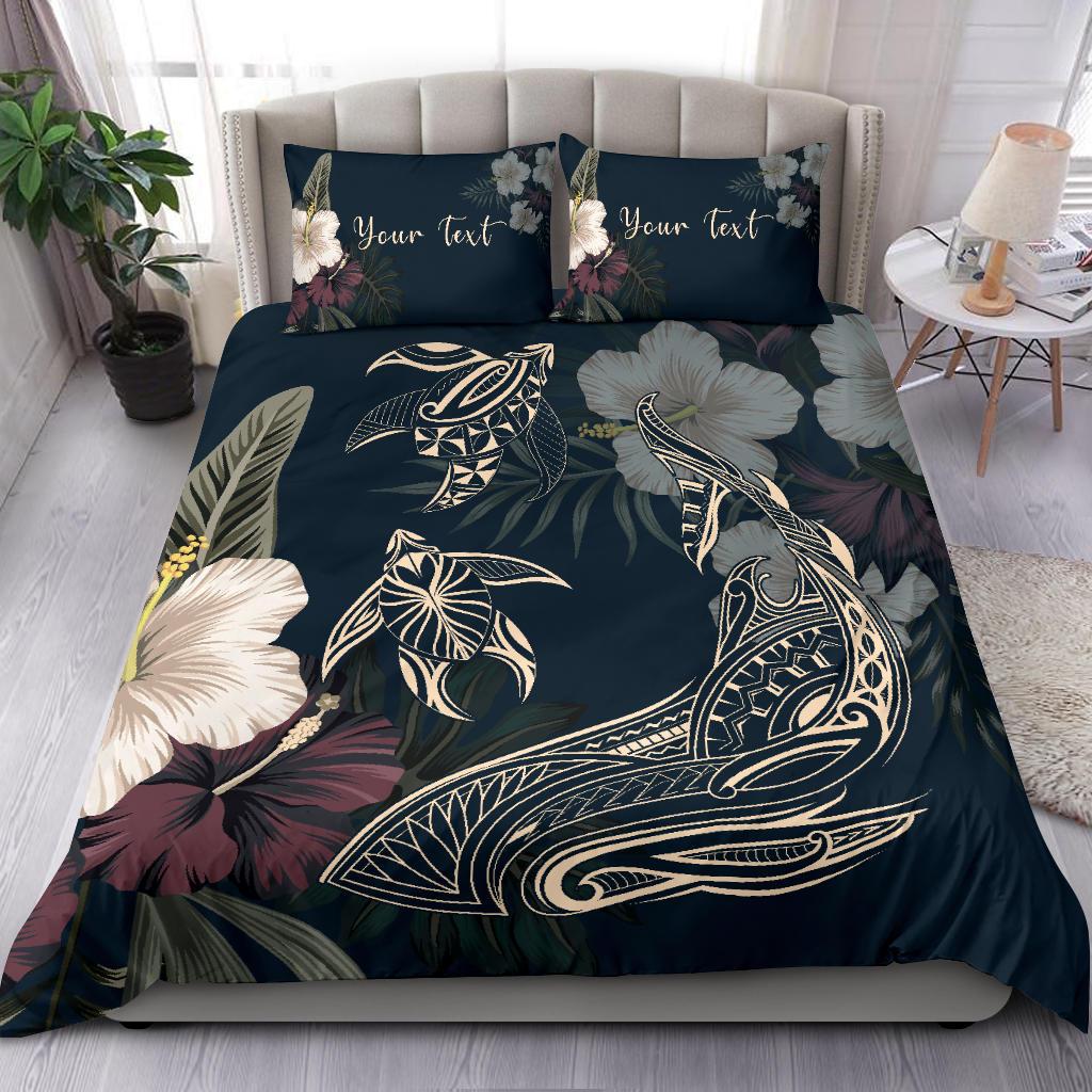 Hawaii Tropical Hibiscus Turtle Shark Aumakua Personalized Bedding Set - Lucas Style - Blue - Polynesian Pride