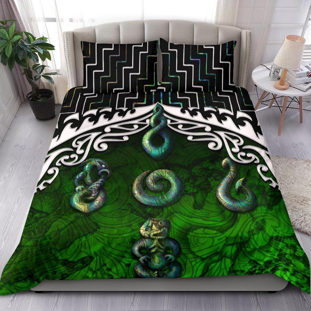 New Zealand Maori Symbols Poutama Bedding Set Black - Polynesian Pride