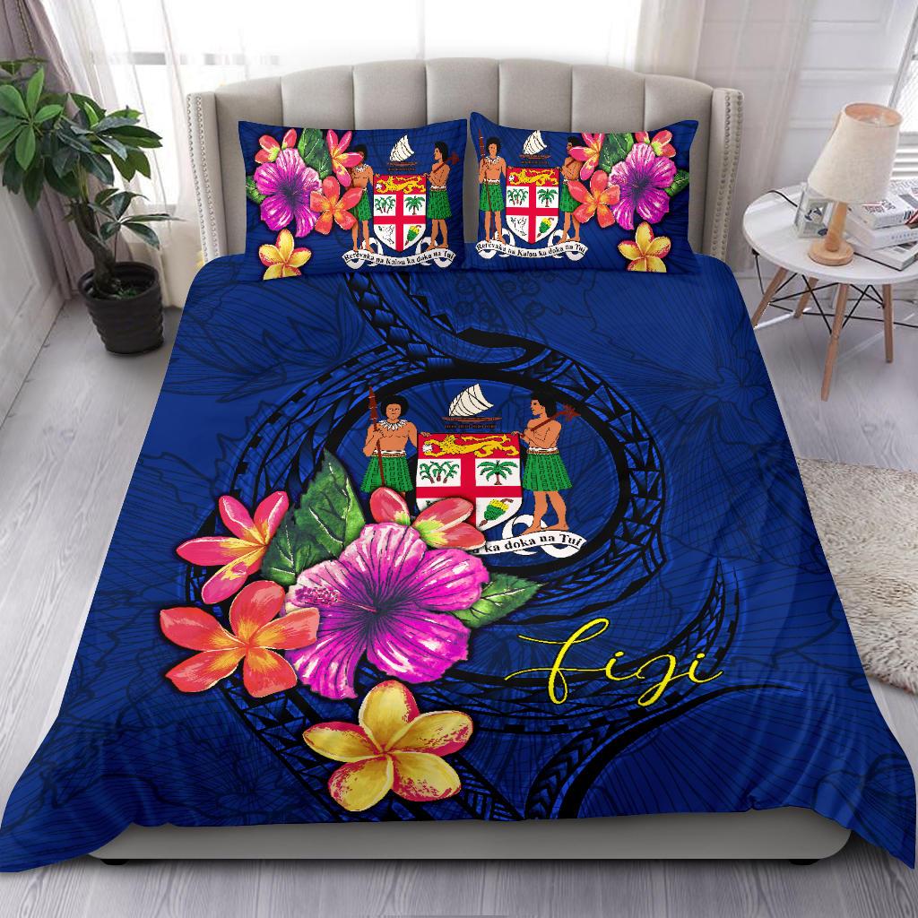 Polynesian Bedding Set - Fiji Duvet Cover Set Floral With Seal Blue Blue - Polynesian Pride