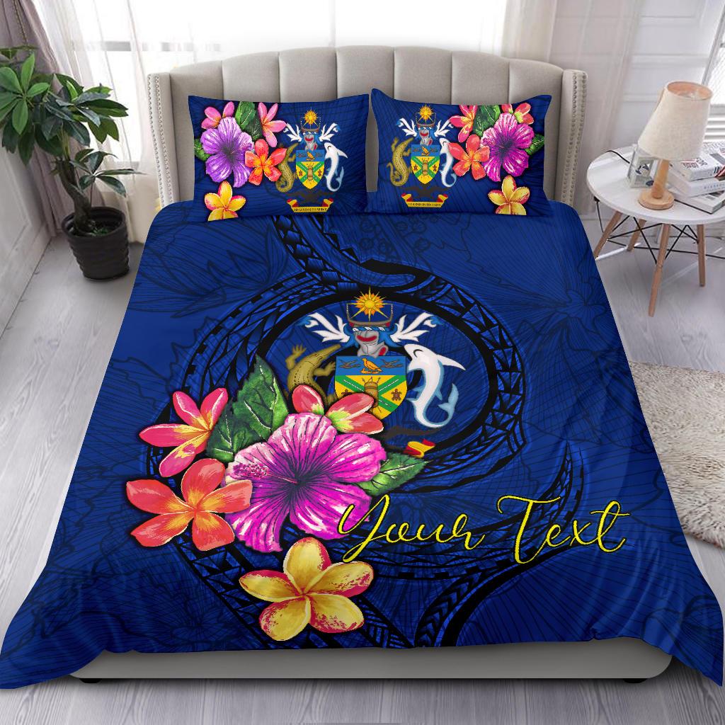 Polynesian Custom Personalised Bedding Set - Solomon Islands Duvet Cover Set Floral With Seal Blue Blue - Polynesian Pride