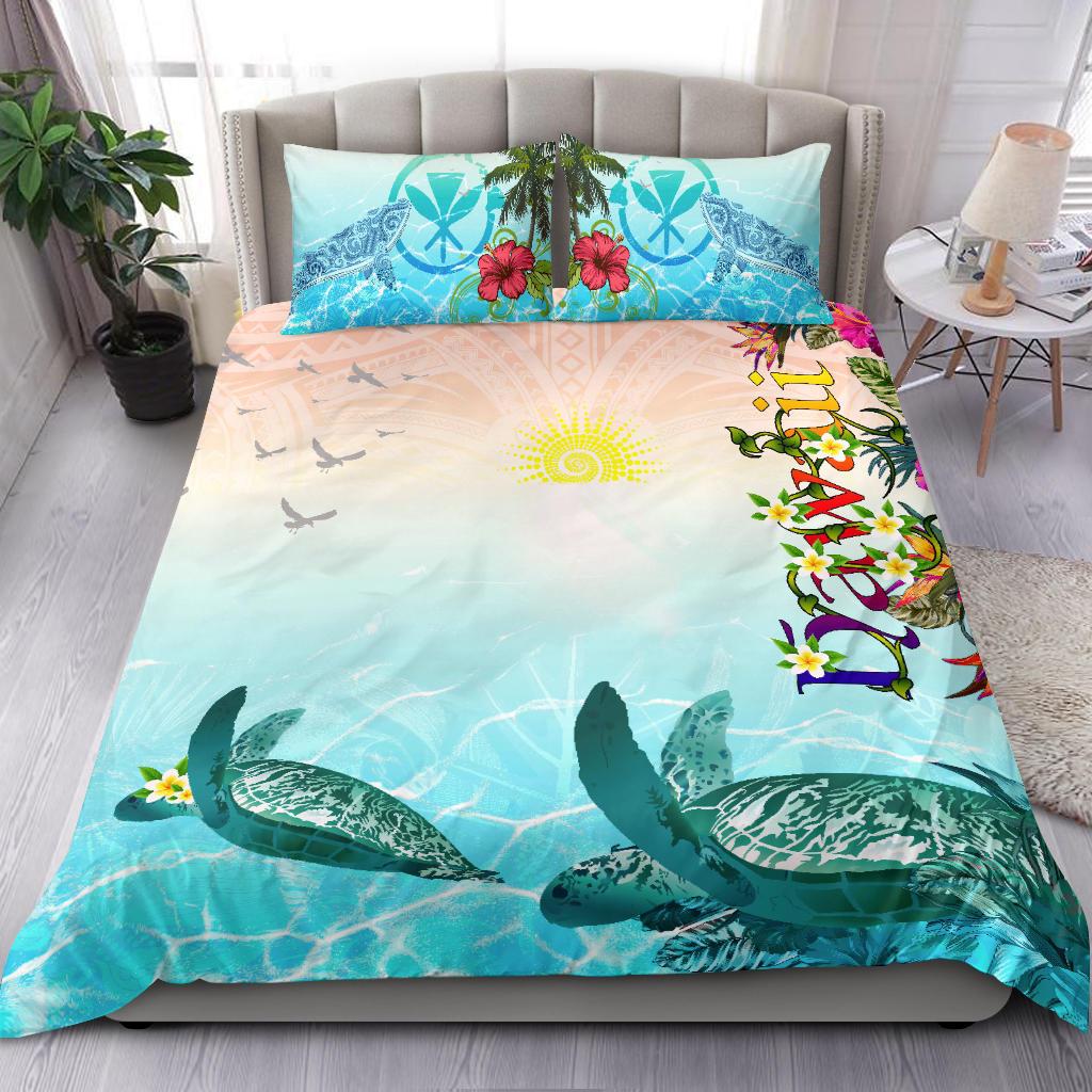 Polynesian Hawaii Bedding Sets - View sea Hawaii with Turtle and Whale Blue - Polynesian Pride