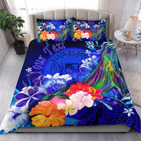 Polynesian Hawaii Custom Personalised Bedding Set - Humpback Whale with Tropical Flowers (Blue) - Polynesian Pride