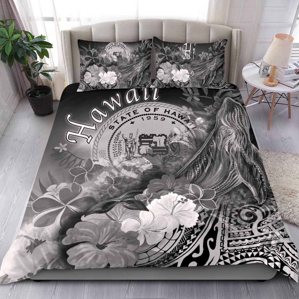 Polynesian Hawaii Bedding Set - Humpback Whale with Tropical Flowers (White) - Polynesian Pride