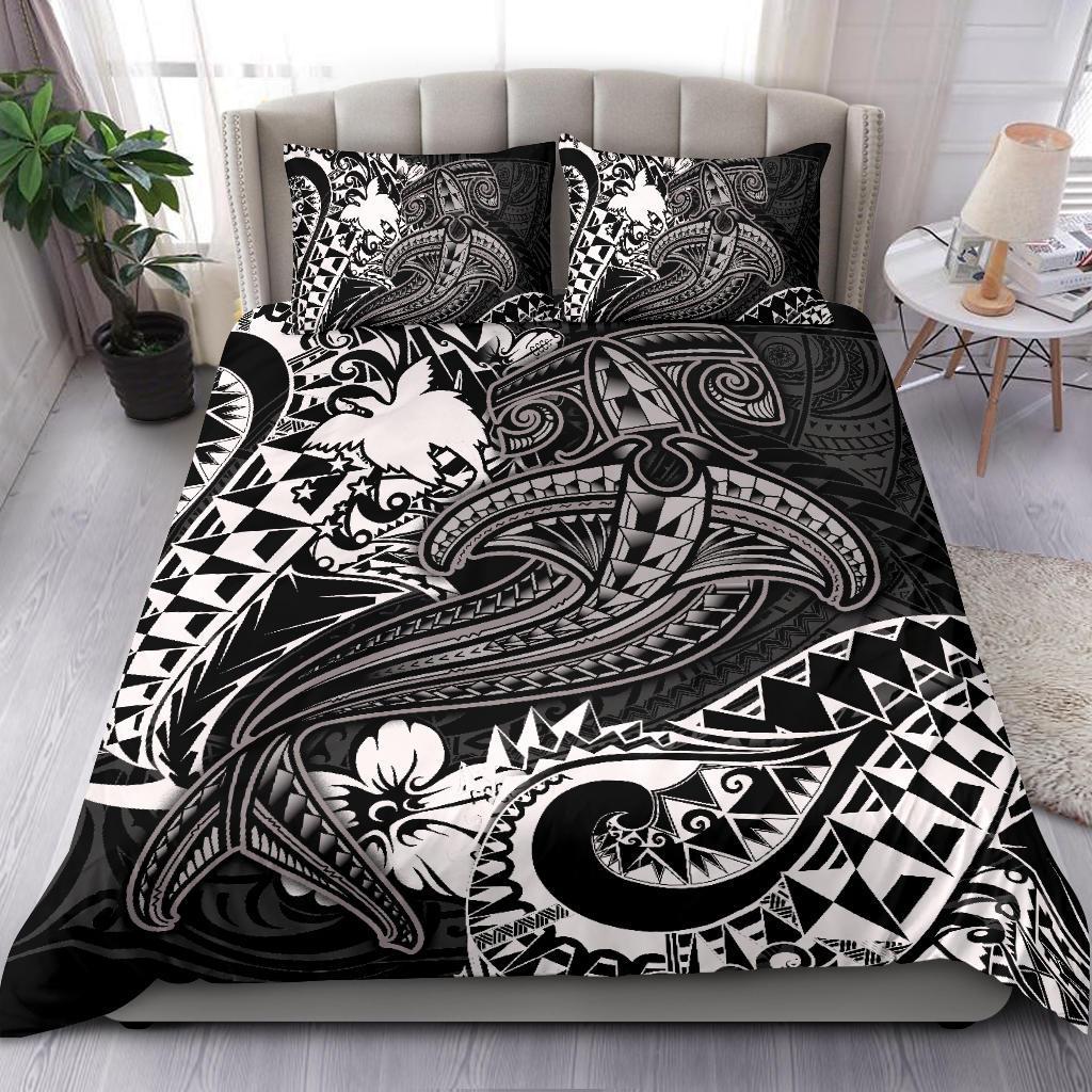 Papua New Guinea Bedding Set - White Shark Polynesian Tattoo White - Polynesian Pride