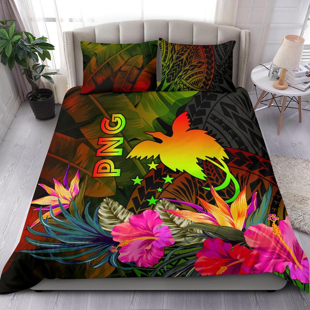 Papua New Guinea Polynesian Bedding Set - Hibiscus and Banana Leaves Reggae - Polynesian Pride