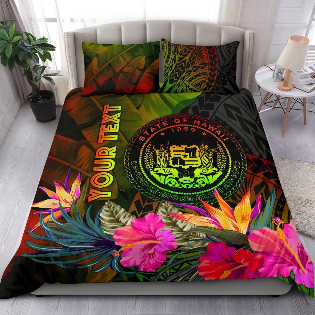 Polynesian Hawaii Polynesian Personalised Bedding Set - Hibiscus and Banana Leaves Reggae - Polynesian Pride