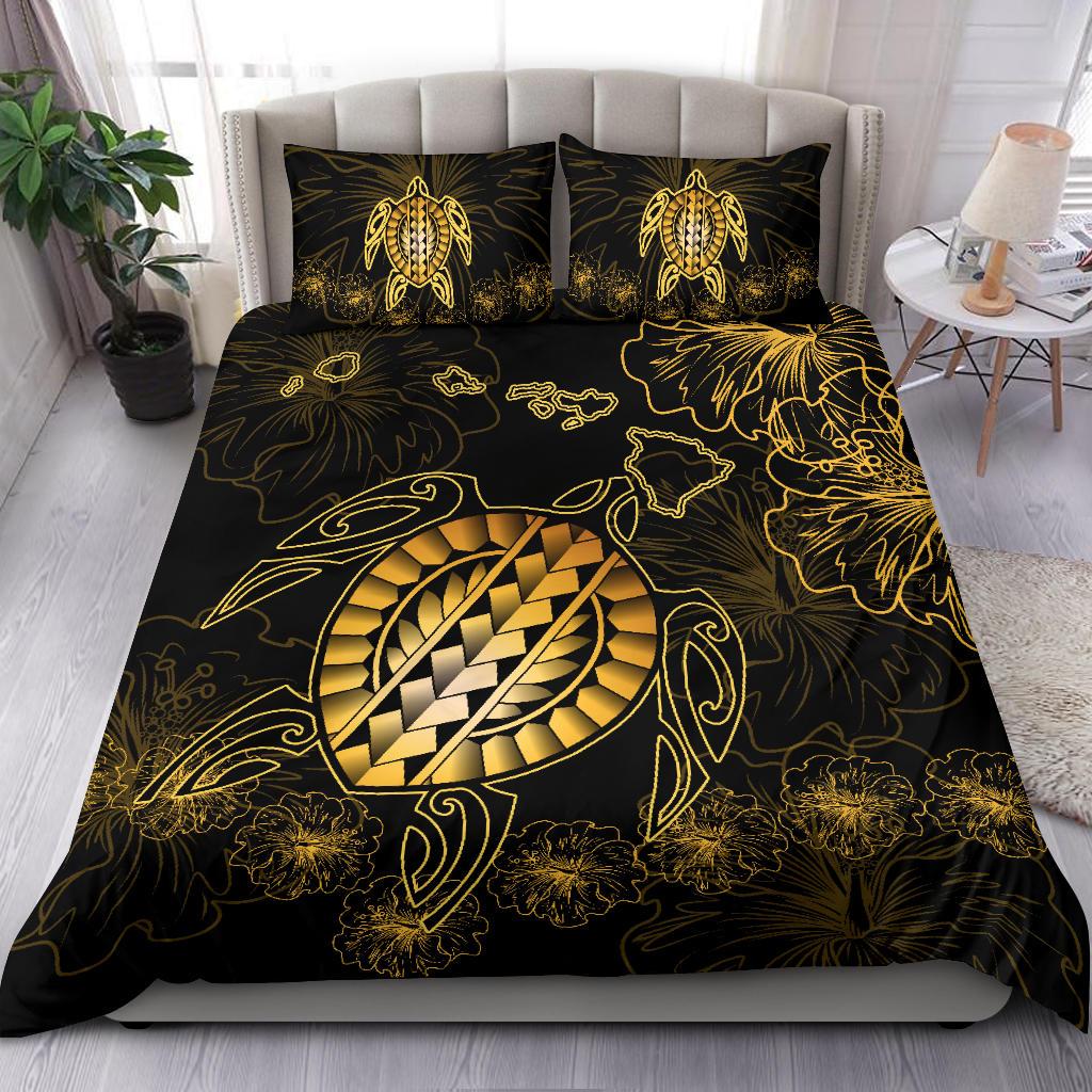 Hawaiian Turtle Hibiscus Bedding Set - Flora - AH Black - Polynesian Pride