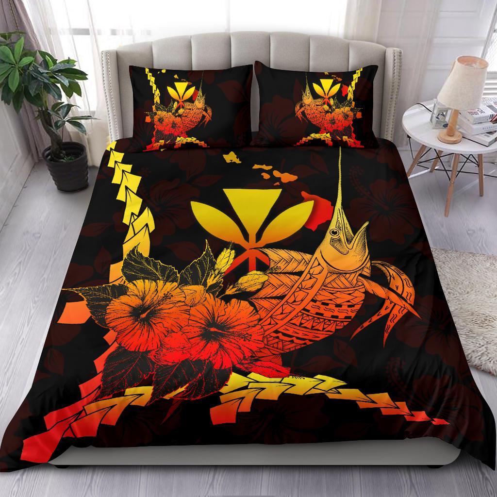 Polynesian Hawaii Bedding Set - Swordfish With Hibiscus Black - Polynesian Pride