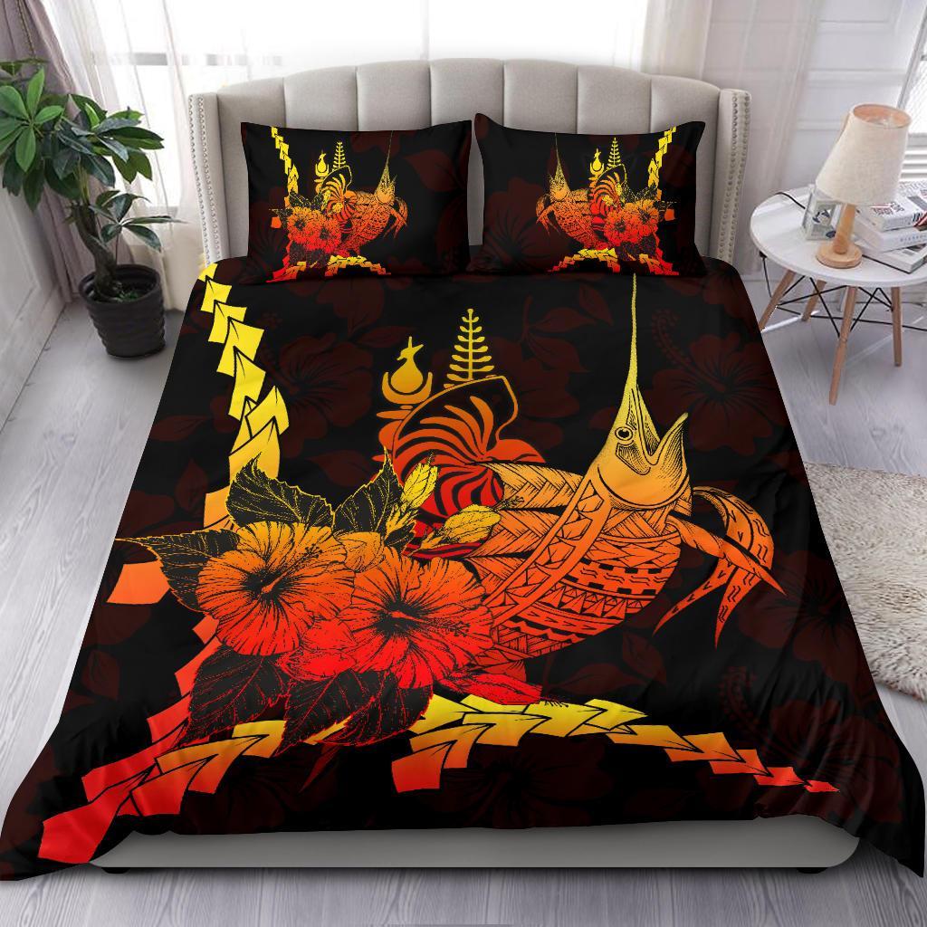 New Caledonia Polynesian Bedding Set - Swordfish With Hibiscus Black - Polynesian Pride