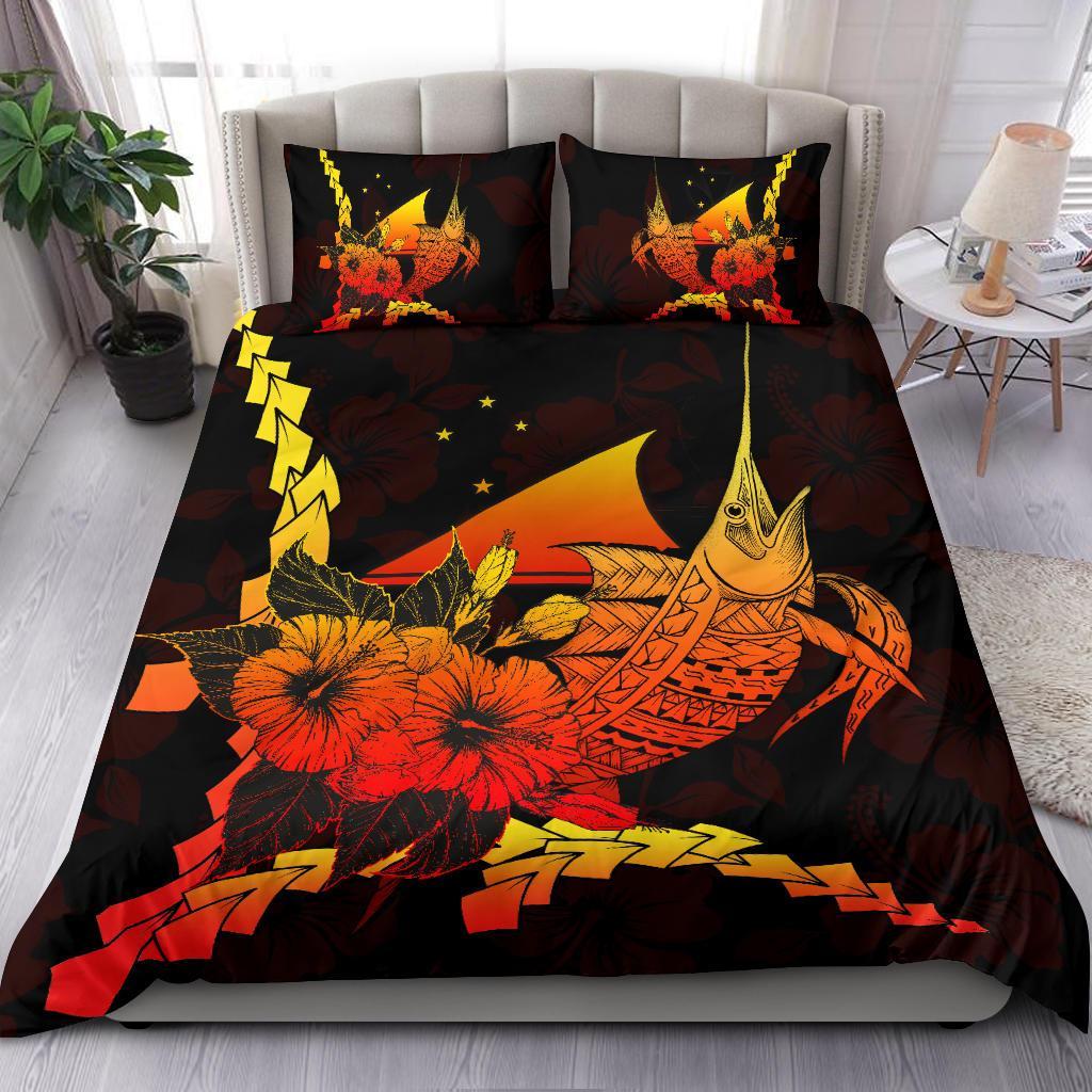 Tokelau Polynesian Bedding Set - Swordfish With Hibiscus Black - Polynesian Pride