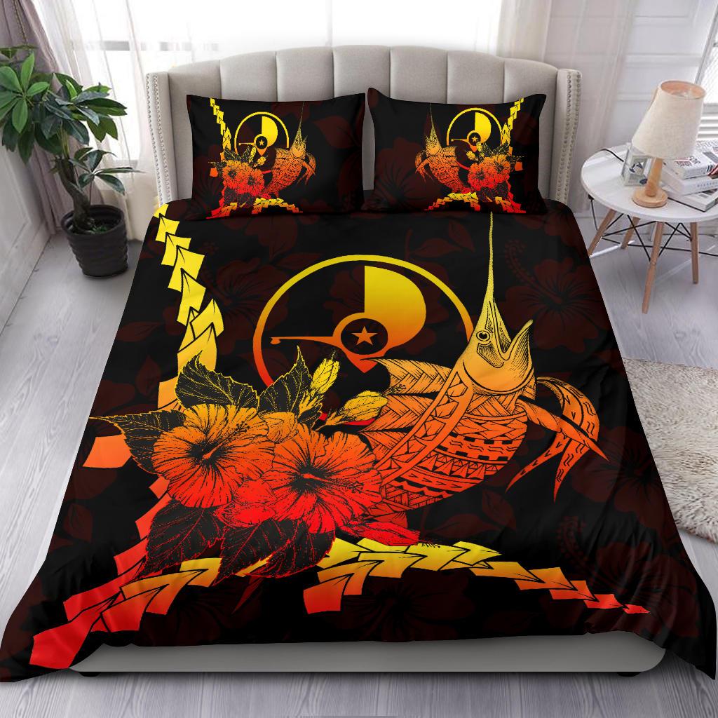 Yap Micronesia Bedding Set - Swordfish With Hibiscus Black - Polynesian Pride