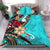 Polynesian Bedding Set - Tribal Flower With Special Turtles Blue Color - Polynesian Pride