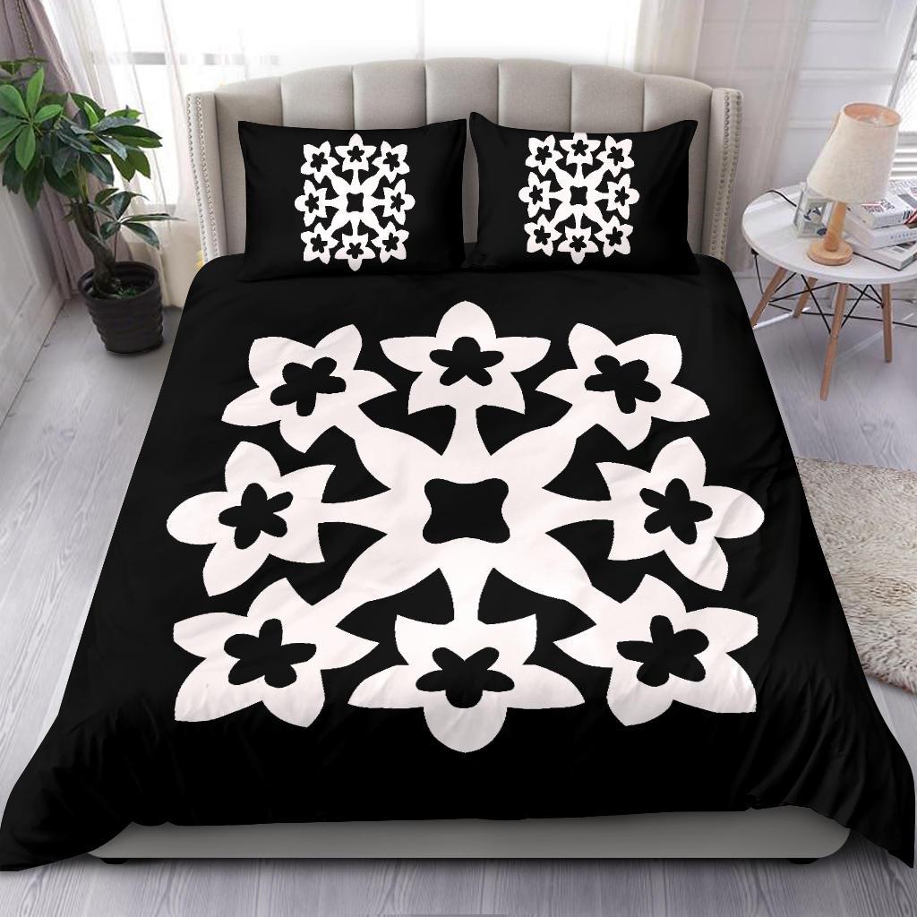 Hawaiian Bedding Set Royal Pattern - Black And White - A1 Style - Polynesian Pride