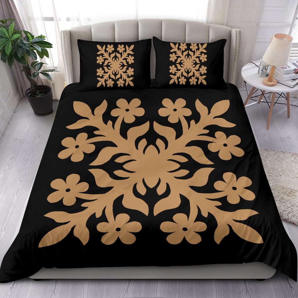 Hawaiian Bedding Set Royal Pattern - Black And Gold - C2 Style - Polynesian Pride