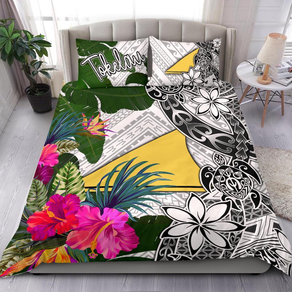 Tokelau Bedding Set White - Turtle Plumeria Banana Leaf White - Polynesian Pride