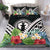 CNMI Bedding Set - CNMI Coat of Arms & Polynesian Tropical Flowers White White - Polynesian Pride