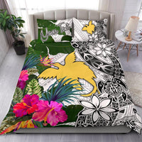 Papua New Guinea Custom Personalised Bedding Set White - Turle Plumeria Banana Leaf White - Polynesian Pride