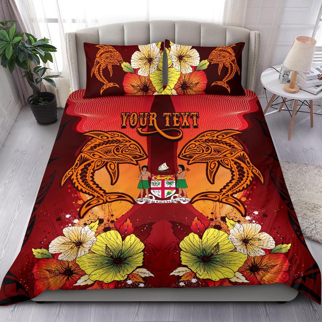 Fiji Custom Personalised Bedding Sets - Tribal Tuna Fish Orange - Polynesian Pride