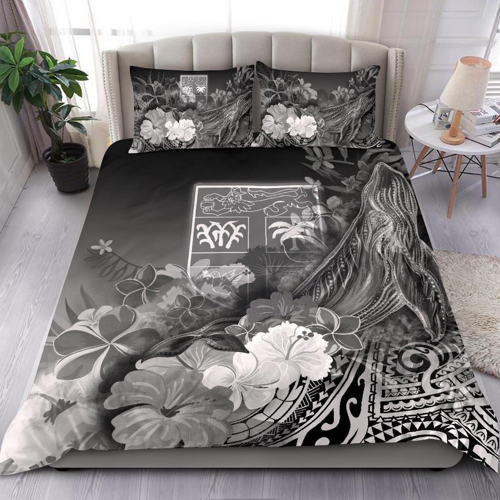 Fiji Bedding Set - Humpback Whale with Tropical Flowers (White) White - Polynesian Pride