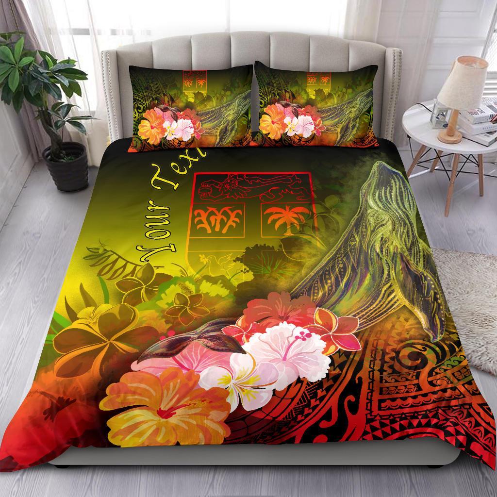 Fiji Custom Personalised Bedding Set - Humpback Whale with Tropical Flowers (Yellow) Yellow - Polynesian Pride