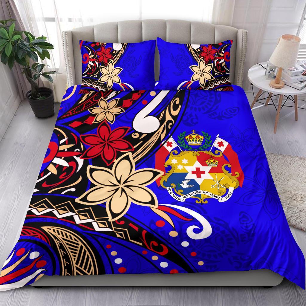 Tonga Polynesian Bedding Set - Tribal Flower With Special Turtles Blue Color - Polynesian Pride