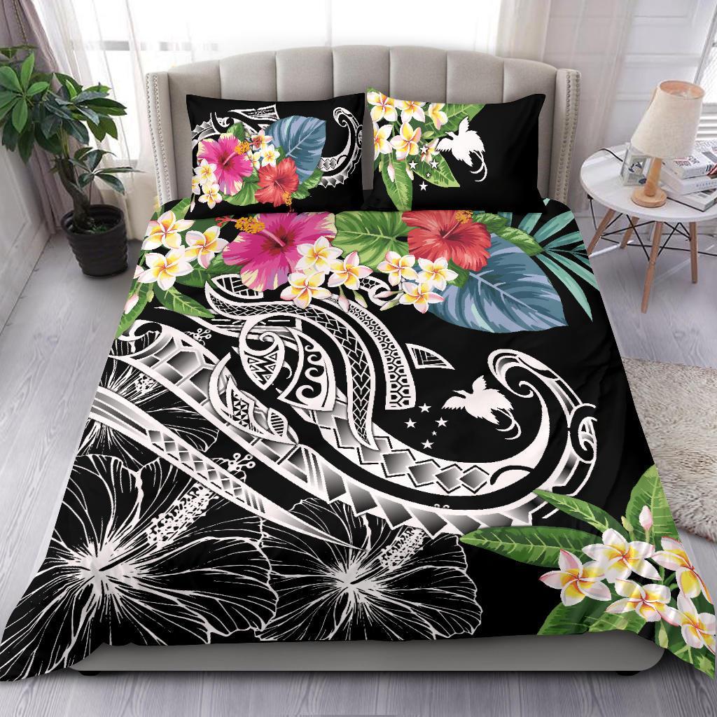 Papua New Guinea Polynesian Bedding Set - Summer Plumeria (Black) - Polynesian Pride