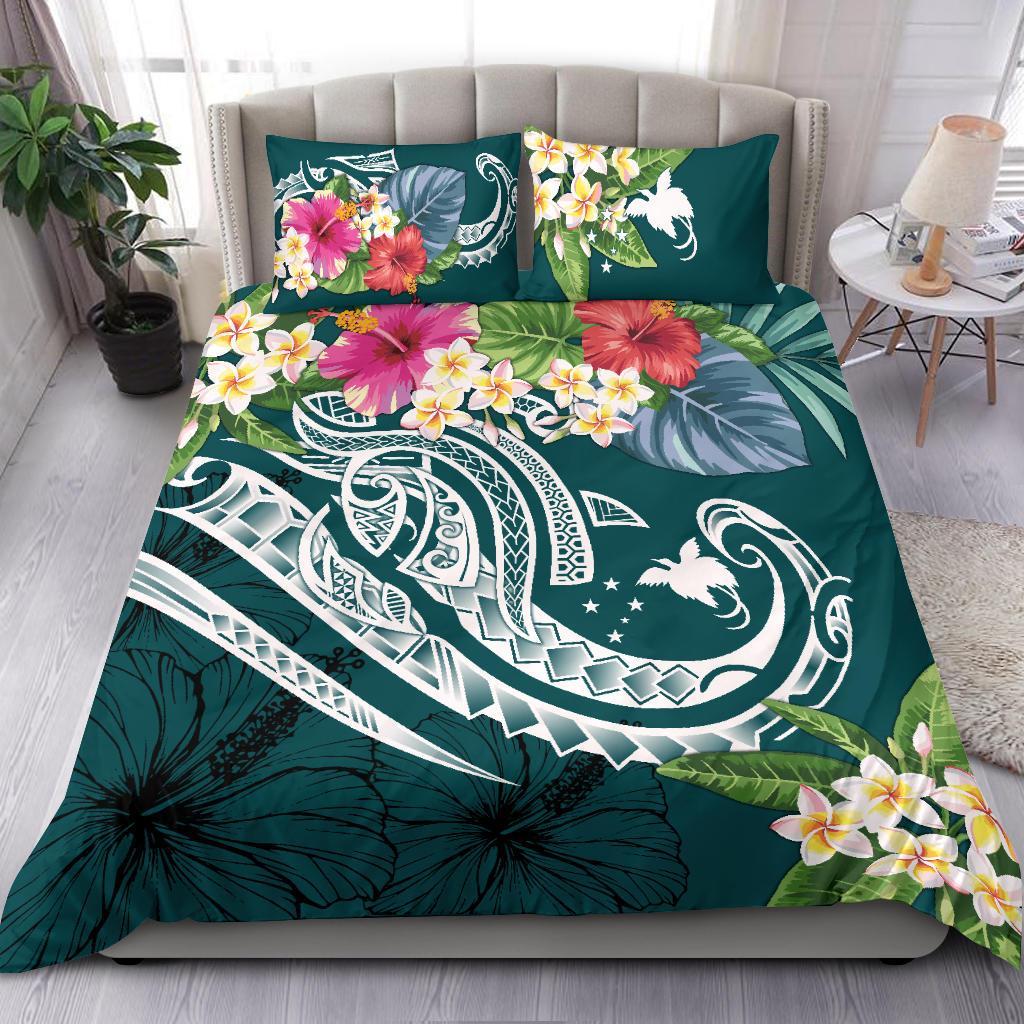 Papua New Guinea Polynesian Bedding Set - Summer Plumeria (Turquoise) - Polynesian Pride