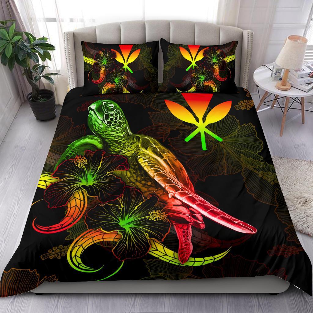 Hawaii Polynesian Bedding Set - Turtle With Blooming Hibiscus Reggae Reggae - Polynesian Pride