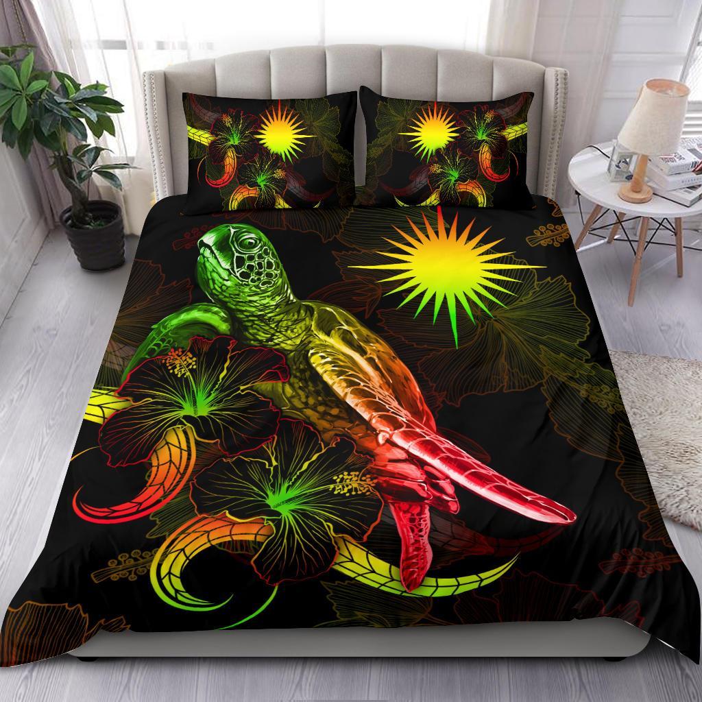 Marshall Islands Polynesian Bedding Set - Turtle With Blooming Hibiscus Reggae Reggae - Polynesian Pride