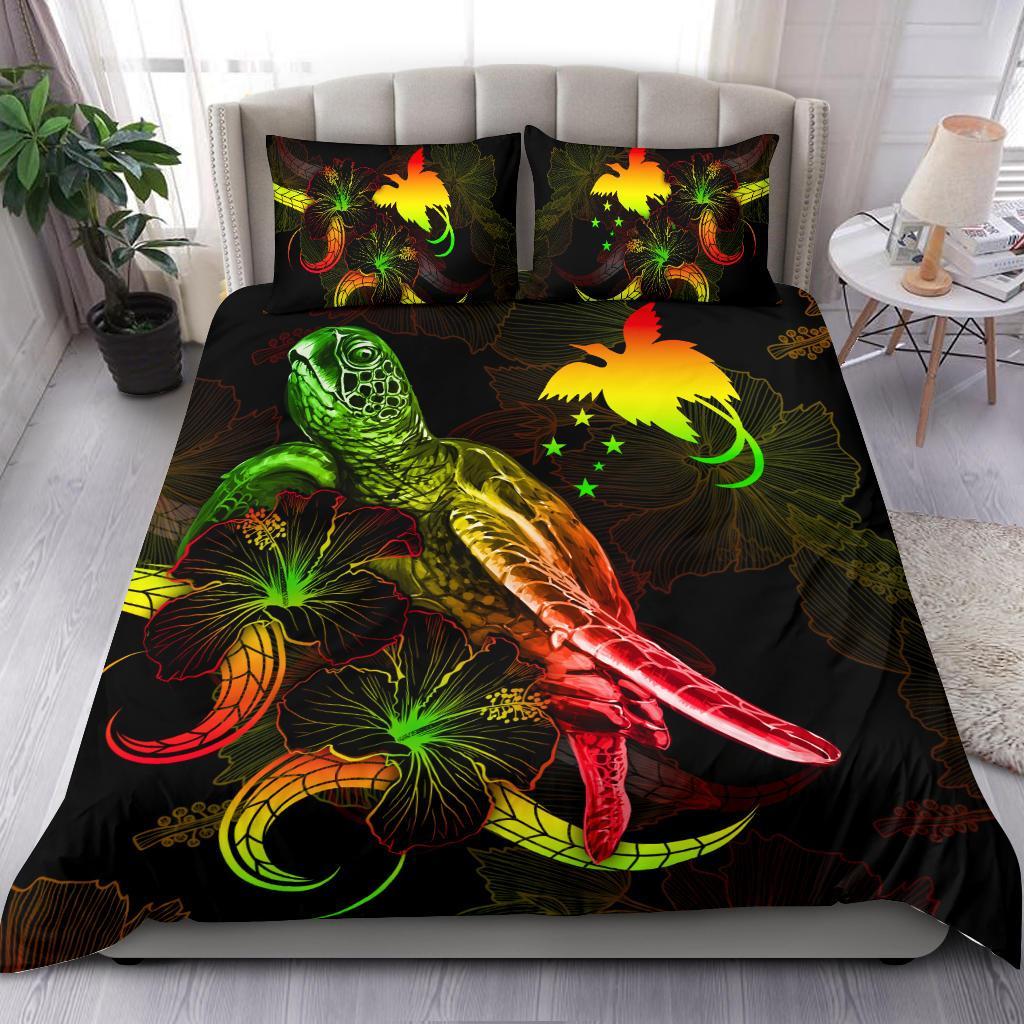 Papua New Guinea Polynesian Bedding Set - Turtle With Blooming Hibiscus Reggae Reggae - Polynesian Pride