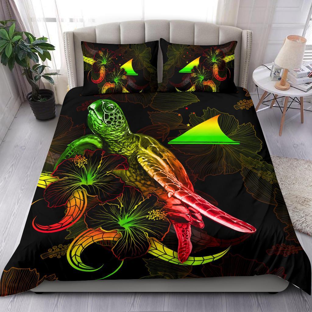 Tokelau Polynesian Bedding Set - Turtle With Blooming Hibiscus Reggae Reggae - Polynesian Pride