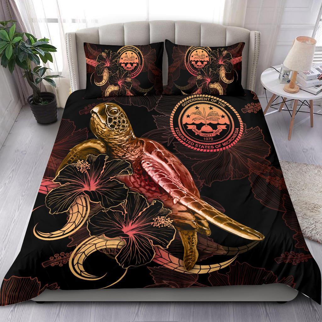 Federated States of Micronesia Polynesian Bedding Set - Turtle With Blooming Hibiscus Gold Gold - Polynesian Pride