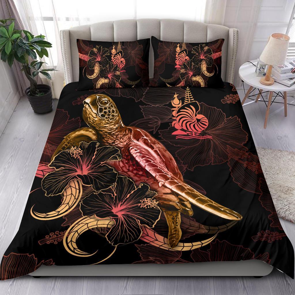 New Caledonia Polynesian Bedding Set - Turtle With Blooming Hibiscus Gold Gold - Polynesian Pride