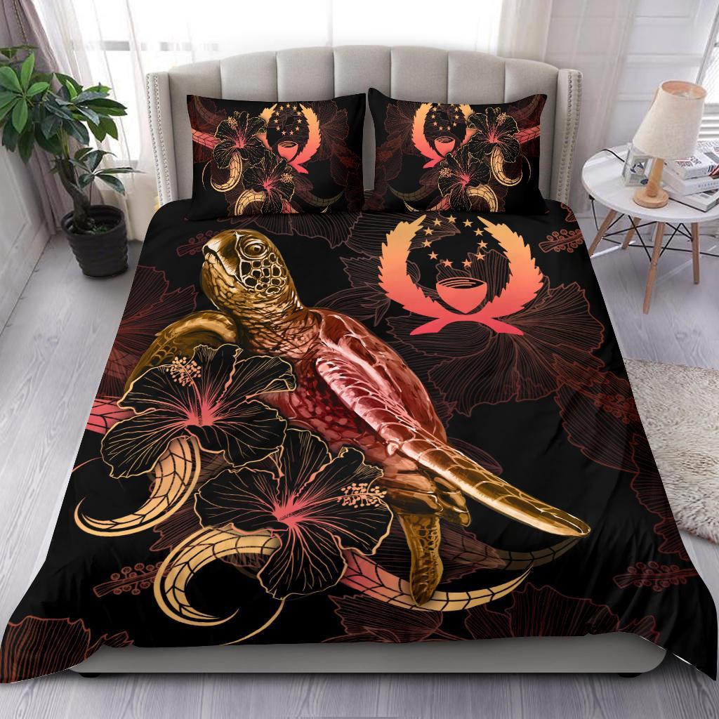 Pohnpei Polynesian Bedding Set - Turtle With Blooming Hibiscus Gold Gold - Polynesian Pride