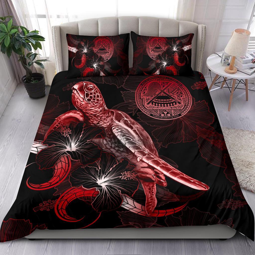 American Samoa Polynesian Bedding Set - Turtle With Blooming Hibiscus Red Red - Polynesian Pride