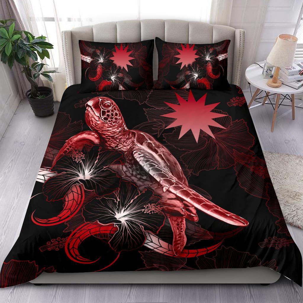 New Caledonia Polynesian Bedding Set - Turtle With Blooming Hibiscus Red Red - Polynesian Pride