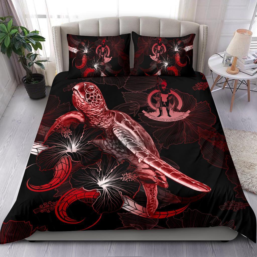 Vanuatu Polynesian Bedding Set - Turtle With Blooming Hibiscus Red Red - Polynesian Pride